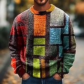 cheap Men&#039;s Printed Sweaters-Men&#039;s Geometric Color Block colour Pullover Sweater Jumper Knitwear Crewneck Casual Vacation Street Daily 3D Print Color Block Knitting Long Sleeve Fall Winter Multicolor a Multicolor B