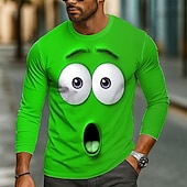 billiga 3D T-shirts-Herr 3D Roliga emotikoner T-shirt Långärmad T-shirt 3D-tryck Rund hals Skjorta Mode drivna Gata Dagligen Sjöblå Rubinrött Grön Sommar Vår Höst Kläder S M L XL XXL XXXL