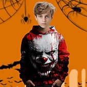 economico Costumi di Halloween per bambini-Halloween Ragazzi 3D Grafico Pagliaccio Felpa con Cappuccio Manica Lunga Primavera Autunno Moda Streetwear Bambini 4-12 Anni Con cappuccio All&#039;aperto Casuale Quotidiano Vestibilità regolare