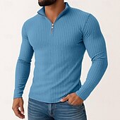 economico T-shirt in maglia a coste-Per uomo Maglietta Maglietta con Zip a Quarti Maglietta a Maglia a Coste Manica Lunga Zip a un quarto Primavera Autunno Inverno Semplice Striscia di Fossa Moda Designer Essenziale Lavoro a maglia