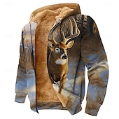 economico Felpe da Caccia-Per uomo Mimetico Cervo Pile Felpa con Cappuccio Giacca di pelle Classico Militare Girocollo All&#039;aperto Campeggio Marrone Grigio Con zip Autunno Inverno progettista