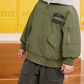 cheap Boy&#039;s Baseball Jackets-Kids Unisex Baseball Jackets Outerwear Letter Long Sleeve Zipper Pocket Comfort Soft Coat Outdoor Fashion Daily Black Green Spring Fall 4 years+