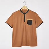  Bărbați Cămașă Henley Waffle Tricouri Manșon scurt Culoare solidă Simplu Modă Designer Comfortabil Bloc de Culoare Nasturi Henley În aer liber Casual Zilnic Vară Toate Sezoanele Negru Bleumarin Maro