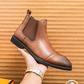 abordables Bottes de Chelsea-Homme Bottes Bottes Chelsea Rétro Marche ancien Quotidien Cuir PU Confortable Bottines Mocassin Noir Marron Printemps Automne Hiver