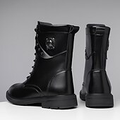 Czarne, skórzane, sznurowane, męskie buty bojowe z okrągłym metalowym logo, grubą podeszwą i wojskowym stylem – idealne dla motocyklistów Harley'a, miłośników mody punkrockowej, osób lubiących swobodne chodzenie na świeżym powietrzu i do codziennego użytk tanie Buty bojowe-Czarne, skórzane, sznurowane, męskie buty bojowe z okrągłym metalowym logo, grubą podeszwą i wojskowym stylem – idealne dla motocyklistów Harley'a, miłośników mody punkrockowej, osób lubiących swobodne chodzenie na świeżym powietrzu i do codziennego użytk