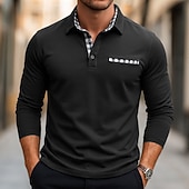 preiswerte Herren Klassisches Polo-Herren Golfshirt Piqué-Poloshirt Urlaub Arbeit Umlegekragen Langarm Mode Basic Einfarbig Karomuster Kariert Knöpfe Sommer Frühling Herbst Normale Passform Schwarz Weiß Gelb Marineblau Golfshirt