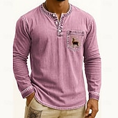 voordelige Casual Henley-T-shirt-Voor heren Henley-shirt T-shirts T-shirt Shirt met lange mouwen Lange mouw Henley Herfst Winter Rendier Hert Modieus Ontwerper Mode Wijnoogst Vakantie Straat Uitgaan Donker Bruin Marine Zwart Top