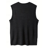 cheap Men&#039;s Sweater Vest-Men&#039;s Sweater Vest Dress Sweater Pullover Sweater Jumper Vest Knit Sweater Ribbed Knit Regular Tops Knitted Plain V Neck Fashion Casual Vacation Daily Wear Clothing Apparel Fall Winter Black Green S