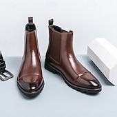levne Boty Chelsea-Pánské hnědé chelsea boty z umělé kůže – klasické kotníkové boty s kulatou špičkou a pohodlnou podrážkou, stylové společenské boty do práce, na obchodní akce a formální příležitosti.