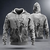 tanie Kaptury myśliwskie-Męskie Kamuflaż Jeleń Bluza z Kapturem Ceket Bluzy Moda Codzienny Kaptur Urlop Łowiectwo Brązowy Zielony Ściągana na sznurek Zamek Jesień Zima Projektant