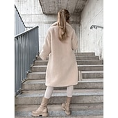 billiga Fleece-fodrade jackor-Dam Sherpajacka Bekväm Andningsfunktion Knappar Elegant Ledigt Slät Semester Gata Ledigt Dagliga kläder Enkelknäppt Lång Huva Normal Långärmad Ytterkläder Brun Kaki Beige Vår Höst