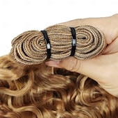 abordables 3 mechones de cabello natural ondulado-Extensiones de cabello humano rizado birmano, color marrón lino, n.° 27, de 18, 18 y 20 pulgadas, con extremos en espiral.
