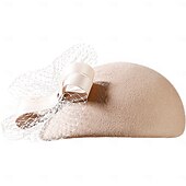 olcso Buli kalapok-kalapok 100% gyapjú barett sapka keménykalap / cloche kalap tea party koktél kalap elegáns brit masnival tiszta színű fejdísz fejfedő