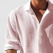 preiswerte Freizeithemden für Herren-Herren Hemd Waffelhemd Freizeithemd Knopfhemd Schwarz Weiß Rosa Blau Kaki Langarm Einfach Revers Täglich Ausgehen Rein Bekleidung Mode Modern Lässig Bequem