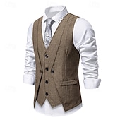 preiswerte Herrenweste-Herren Weste Gilet Urlaub Party Geschäft Mode Lässig Frühling Herbst Tasche 2 in 1 Knöpfe Polyester Bequem Einfach Einreihig Ein-Knopf V Ausschnitt Normale Passform Wein Marineblau Dunkelgray Kaffee