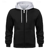 economico felpe con cappuccio da uomo di base-Per uomo Felpa con cappuccio Felpa con cappuccio a zip intera Rosso bordeaux Nero Bianco Blu marino Cammello Con Cappuccio Semplice Patchwork Blocco di colore Sport &amp; Outdoor Casuale Quotidiano