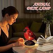 ieftine Lămpi de masă-Lampă de noapte Cardinalis cu pasăre, rășină, lumină de noapte Cardinalis, decorațiuni de Crăciun, ornament de birou cu pasăre roșie, pentru noptieră, living, dormitor, decorare de casă
