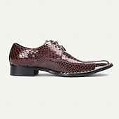 baratos Sapatos Sociais Elementares-Sapatos sociais masculinos de couro legítimo bordô com estampa de cobra e cadarço e biqueira de metal – sapatos da moda para banquetes e coquetéis