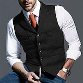 preiswerte Herrenweste-Herren Weste Gilet Urlaub Party Geschäft Mode Lässig Frühling Herbst Tasche Knöpfe Polyester Bequem Einfach Einreihig Ein-Knopf Revers Normale Passform Hellgrünkaffee Schwarz Grün Hellgrau Weste