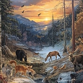 Недорогие Винтажная рубашка-Муж. Животное Животные Природа и пейзажи Рубашка Кнопка рубашка Длинный рукав Этнический Винтаж Ретро на открытом воздухе Отдых и туризм Для охоты Весна Осень Отложной 3D печать Рубашка из льна Синий