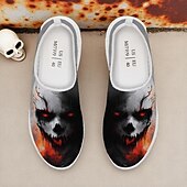 abordables Chaussures pour Hommes-Baskets à enfiler pour hommes avec imprimé visage de clown effrayant, chaussures décontractées de style horreur pour costume d&#039;Halloween et marche