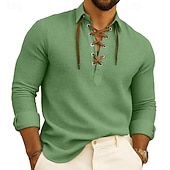 preiswerte Freizeithemden für Herren-Herren Hemd Sommerhemd Freizeithemd Knopfhemd Waffelstrickhemd Schwarz Rosa Blau Grün Langarm Einfach Revers Urlaub Lässig Kordelzug Bekleidung Mode Lässig Bequem