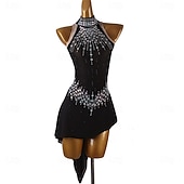 cheap Figure Skating Dresses-Figure Skating Dress Girls' Ice Skating Dress Black Patchwork Asymmetric Hem Stretchy Training Competition Skating Wear Classic Crystal / Rhinestone Sleeveless Ice Skating Figure Skating