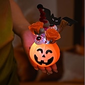 cheap Halloween Indoor-1 Pc 12 * 9CM 2025 New Halloween and Easter Pumpkin Eye Bat with Lantern Ghost Festival Decoration Simulation Flower Pumpkin Lantern