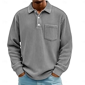 abordables Polo classica da uomo-Men's Corduroy Shirt Textured Casual Sports Lapel Long Sleeve Fashion Basic Color Block Patchwork Buttons Fall Spring &amp;  Fall Regular Fit Black Green Light Blue Navy Blue Khaki Corduroy Shirt