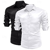 abordables Chemises en satin pour hommes-Homme Chemise Comme de la soie Chemise en satin Chemise habillée Chemise Décontractée Chemise Boutonnée Uni Formel Mariage Blanc + Vert Vert + rouge Noir + blanc Blanc + Bleu manche longue Revers