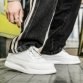 economico Sneakers Casual-scarpe da ginnastica da uomo bianche e robuste: comode scarpe sportive con lacci e suola spessa per la corsa, la palestra e lo stile casual quotidiano