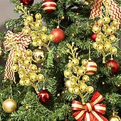 halpa Seppeleet, Kukkaketjut &amp; Koristeet-12 kpl joulumarjojen varsia, kimaltelevan kultaisia joulutähtioksia marjoineen ja lehtineen, elegantteja muovikukkia joulukuuseen, kranssiin, juhla- ja kotikoristeisiin