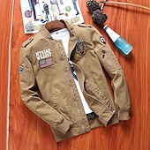 abordables Vestes Cargo-Homme Veste utilitaire Veste Cargo Veste Décontractée Vacances Quotidien Respirant Avec Poches Printemps Automne Drapeau national Mode Classique Col montant Régulier Noir Kaki Vert Véronèse Veste