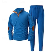 billige grunnleggende sweatsuits-Herre Genser Joggedress Antrekkssett Høy krage utendørs Daglig Sport Snorer Lomme Fargeblokk Svart Hvit Kongeblå Polyester Sportsklær Mote Gatemote Vår