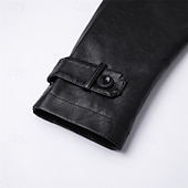 billiga Trenchcoat för män-Herr Rock Trenchcoat Lång trenchcoat Semester Dagligen Vår Höst PU Läder Vindtät Ytterkläder Kläder Mode Klassisk Slät Ficka Kavajslag Enkelknäppt