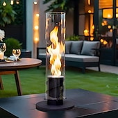 お買い得  キャンプ用品-キャンプ用のガラステーブルとリモコン付きの卓上ファイヤーピット屋外ファイヤーピット