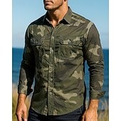 abordables Tapas-Hombre camisa cargo Camisa para senderismo Manga Larga Cuello Vuelto Camiseta Al aire libre Transpirable Algodón Color Camuflaje Verde Ejército Caqui Gris Tenis Golf Corriendo