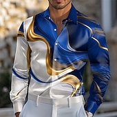 Недорогие Мужская атласная рубашка-Муж. Геометрический рисунок Мрамор Абстрактное жидкое искусство Рубашка Атласная рубашка Длинный рукав Мода Повседневная Отпуск На каждый день Лето Весна Осень Отложной 3D печать Рубашки на пуговицах