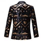 abordables Costumes de fête-Homme Veste blazer Col châle Mode Géométrique Blazer Noir et Or Coupe Slim à boutonnage simple à un bouton