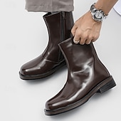 preiswerte Kleiderstiefel-Herrenstiefeletten aus braunem Kunstleder – klassische Reißverschlussstiefel für den Winter, das Business und formelle Anlässe