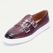 abordables Chaussures de Costume Classiques-Mocassins en cuir véritable à motif crocodile pour homme avec double boucle – chaussures habillées de luxe à enfiler pour les affaires, les mariages et les occasions formelles