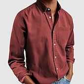 preiswerte Freizeithemden für Herren-Herren Hemd Freizeithemd Knopfhemd Schwarz Weiß Rosa Rote Marineblau Langarm Einfach Revers Lässig Täglich Fronttasche Bekleidung Elegant Mode Lässig