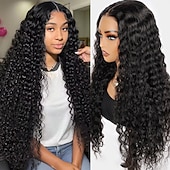 cheap Human Hair Lace Front Wigs-Natural Color 13 x 4 Front Lace Wig Cut Lace With Bleached Knot Deep Wave Human Hair Wig 180% Density