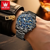 cheap Quartz Watches-The New Olevs Men&#039;S Steel Band Business Watch Moon Phase Luminous Calendar Chronograph 24-Hour Indication Quartz Watch Is A Fashionable Casual And Versatile Waterproof Sports Wristwatch