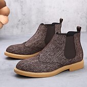 abordables Bottes de Chelsea-Bottines Chelsea grises pour hommes avec détails brogue à bout d&#039;aile, style vintage élégant pour les mariages, le travail et les occasions semi-formelles