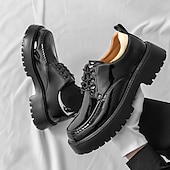 economico Scarpe Oxford-scarpe oxford nere lucide da uomo – scarpe eleganti stringate in vernice con suola spessa per feste serali, moda gotica, concerti e occasioni speciali