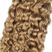 abordables 3 mechones de cabello natural ondulado-Extensiones de cabello humano rizado birmano, color marrón lino, n.° 27, de 18, 18 y 20 pulgadas, con extremos en espiral.