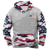 billige Flagmønster-Herre Amerikansk amerikansk flagg Hattetrøje Genser Fritid Crew-hals Jakt Grå Grå 2 Snorer Graphic Høst Vinter Designer