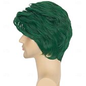 cheap Party Wigs-Green Wigs Short Straight Green Wig for Men Synthetic LayeSchool Theme Cosplay Wig