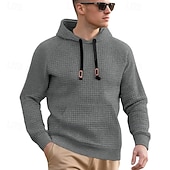 economico felpe con cappuccio da uomo di base-Per uomo Felpa con cappuccio Felpa con cappuccio a nido d&#039;ape Nero Bianco Cachi Grigio chiaro Grigio scuro Con Cappuccio Semplice Pieghettato Patchwork Testurizzato Sport &amp; Outdoor Casuale Quotidiano